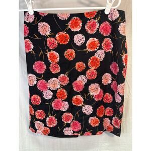 Talbots Pink and Black Knee Length Pencil Floral Skirt 10P